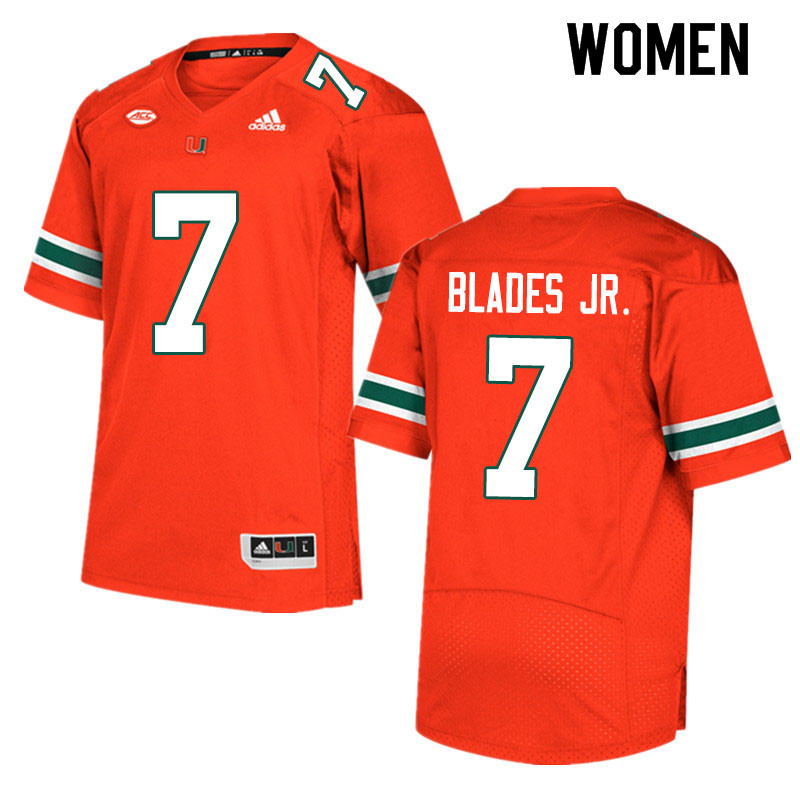 Women #7 Al Blades Jr. Miami Hurricanes College Football Jerseys Sale-Orange